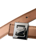 Dolce & Gabbana Bronze Leather Square Metal Buckle Belt - Zeiniez