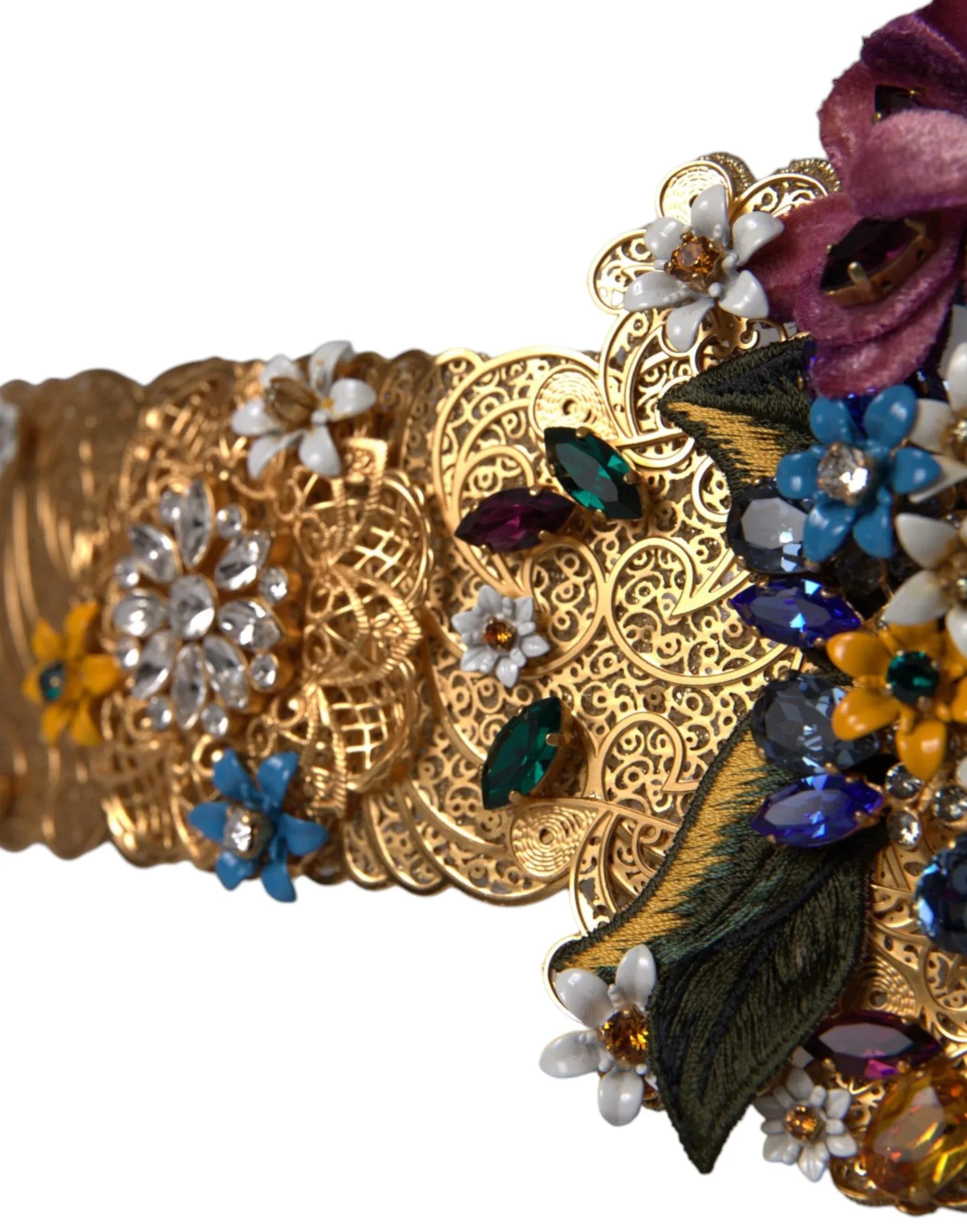 Dolce & Gabbana Multicolor Embellished Floral Crystal Wide Waist Belt - Zeiniez