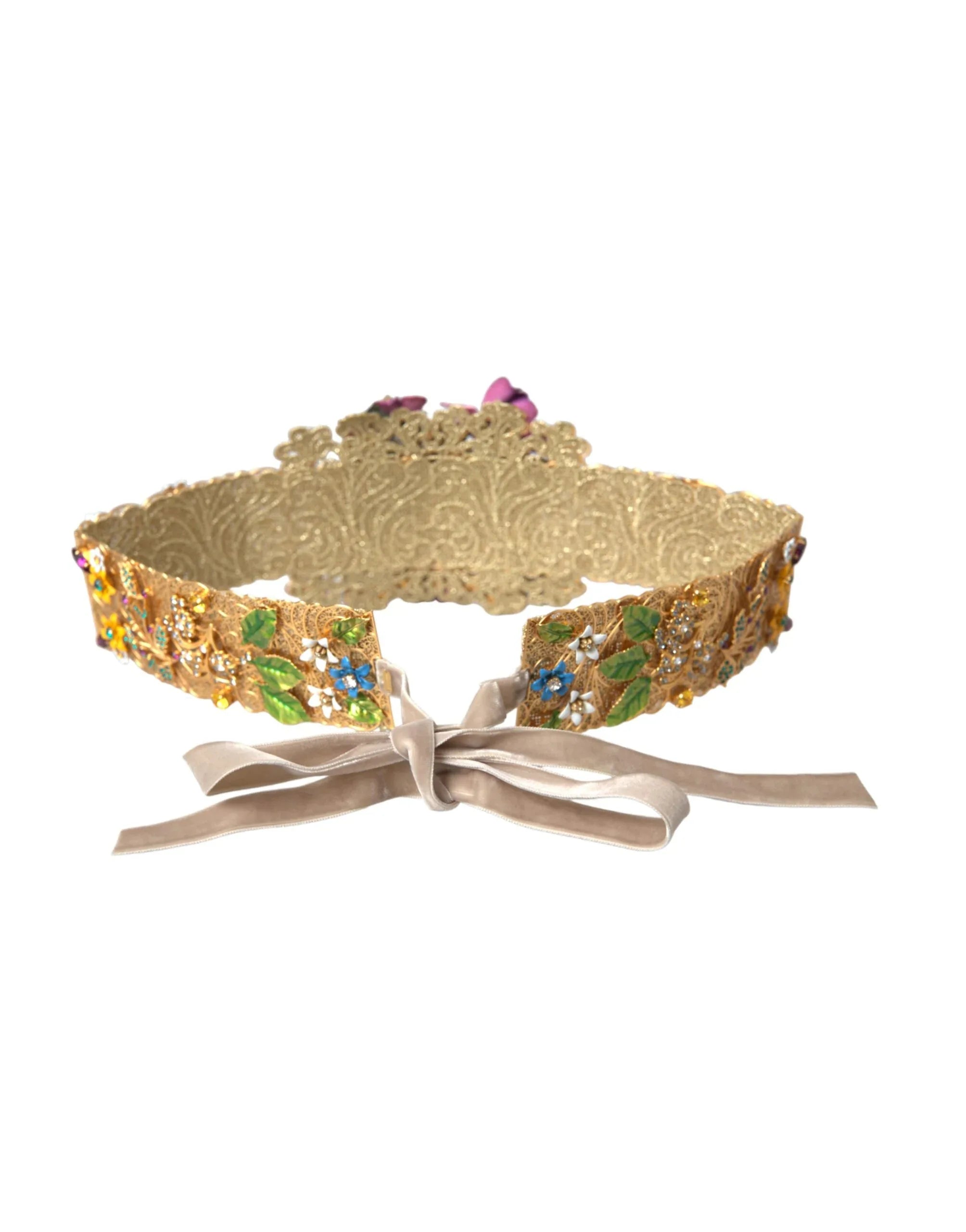 Dolce & Gabbana Multicolor Embellished Floral Crystal Wide Waist Belt - Zeiniez
