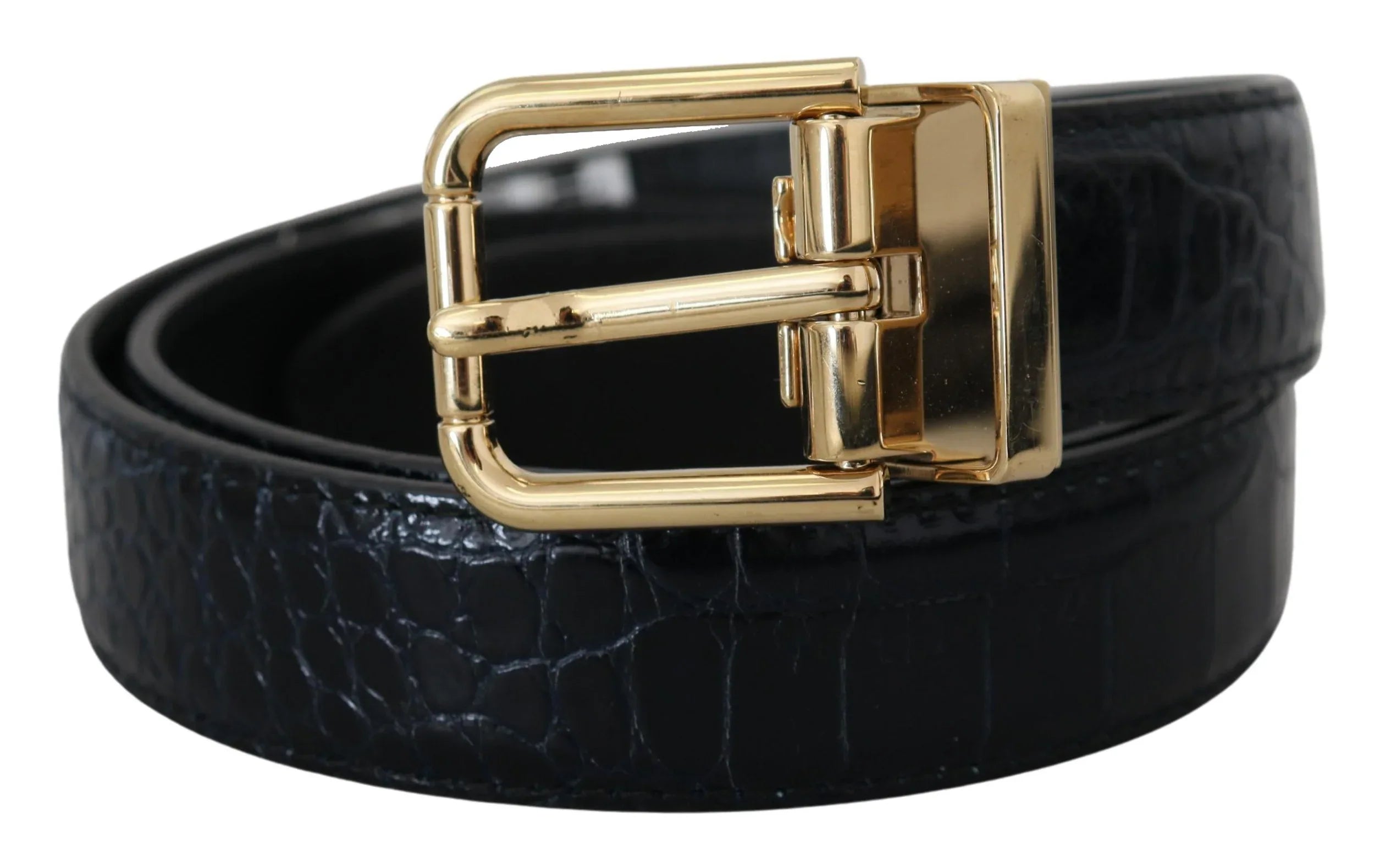 Dolce & Gabbana Black Exotic Leather Gold Metal Buckle Belt - Zeiniez