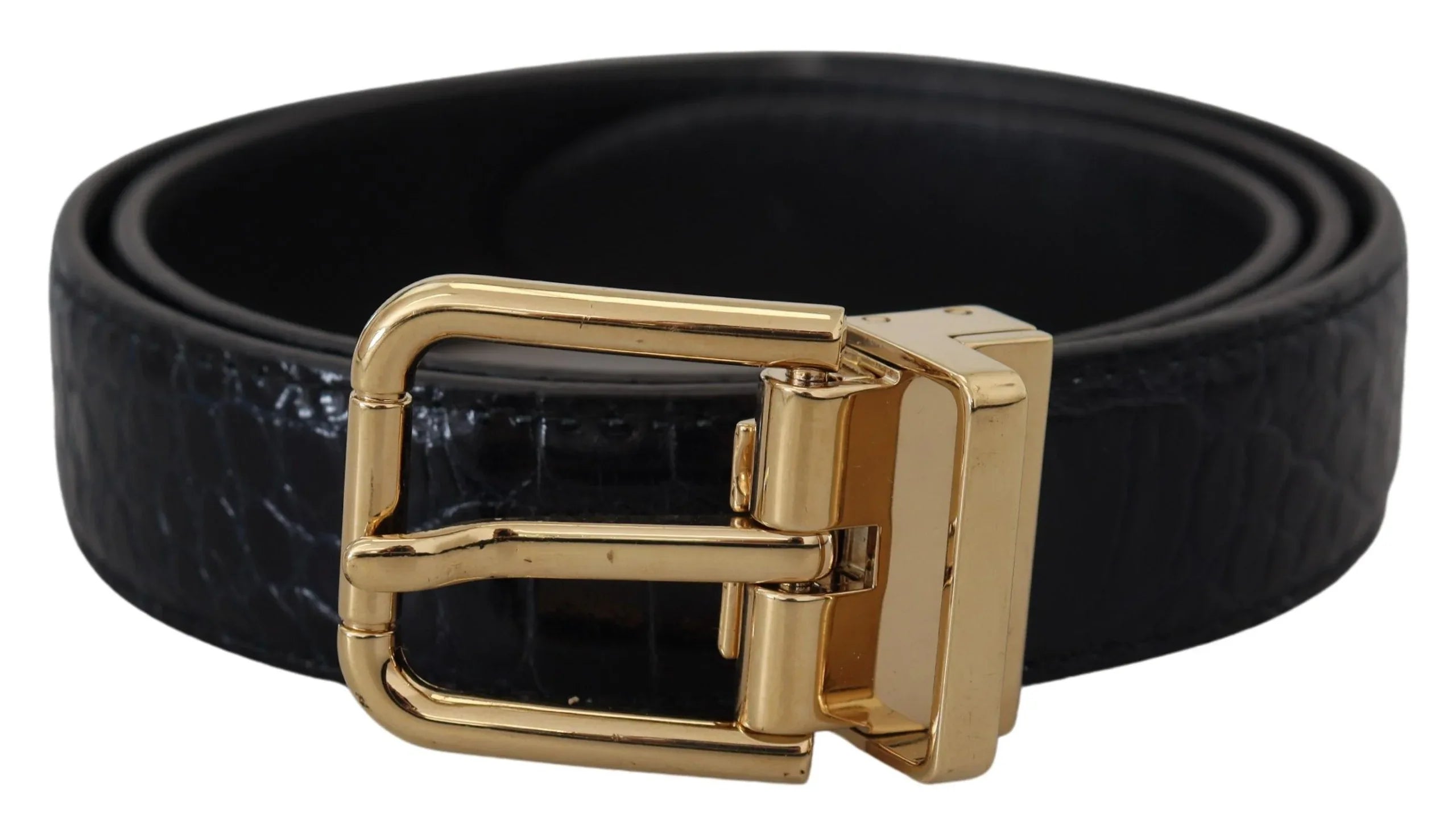 Dolce & Gabbana Black Exotic Leather Gold Metal Buckle Belt - Zeiniez