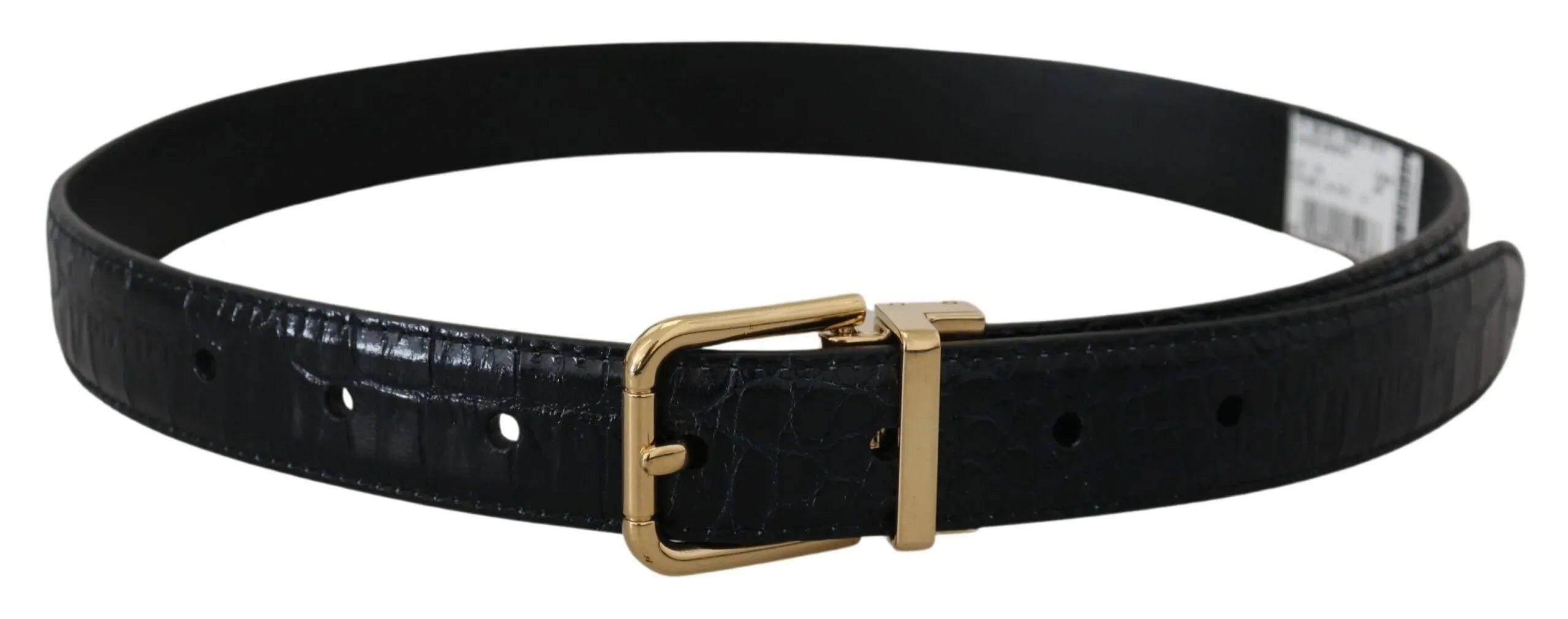 Dolce & Gabbana Black Exotic Leather Gold Metal Buckle Belt - Zeiniez