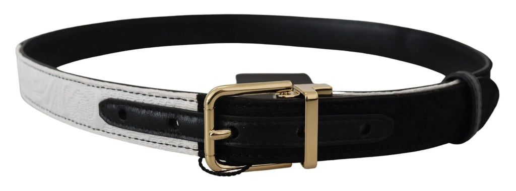 Dolce & Gabbana White Black Patchwork Gold Metal Buckle Belt - Zeiniez