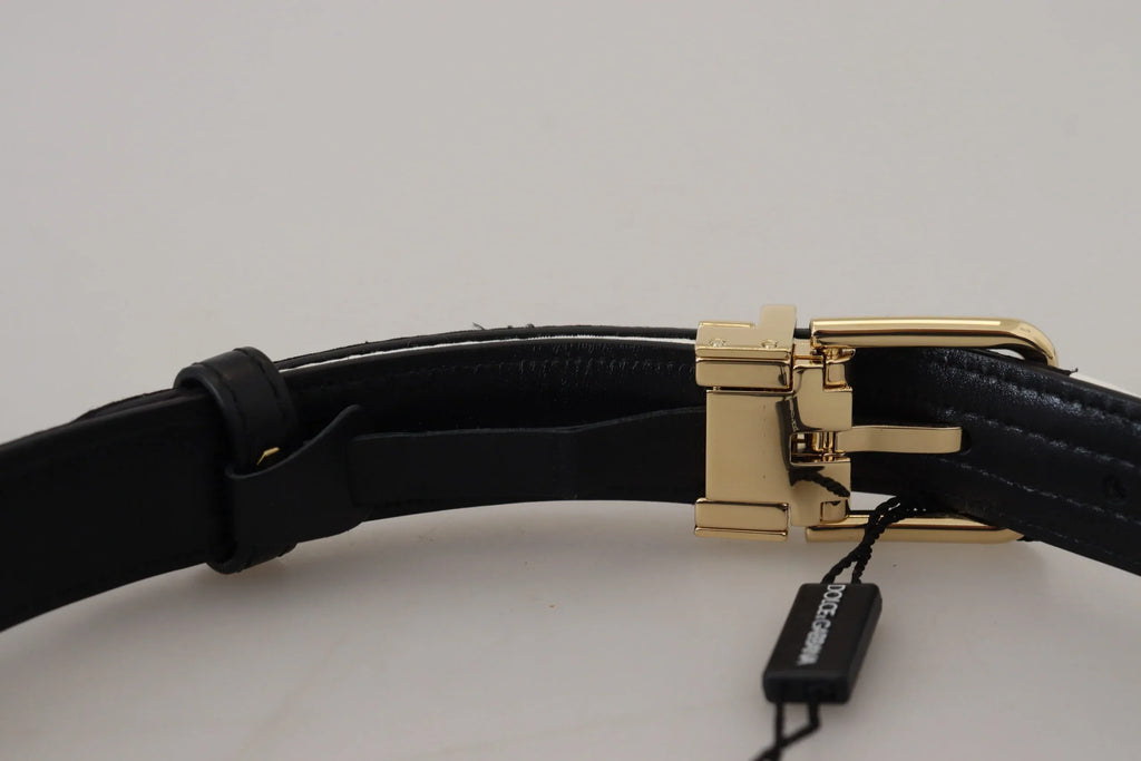 Dolce & Gabbana White Black Patchwork Gold Metal Buckle Belt - Zeiniez