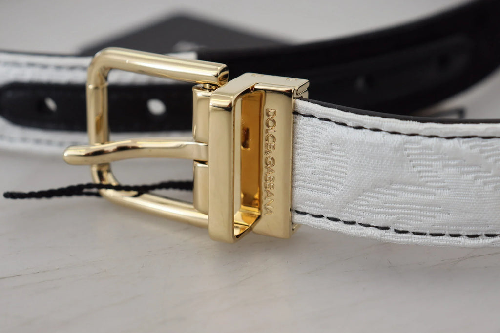 Dolce & Gabbana White Black Patchwork Gold Metal Buckle Belt - Zeiniez