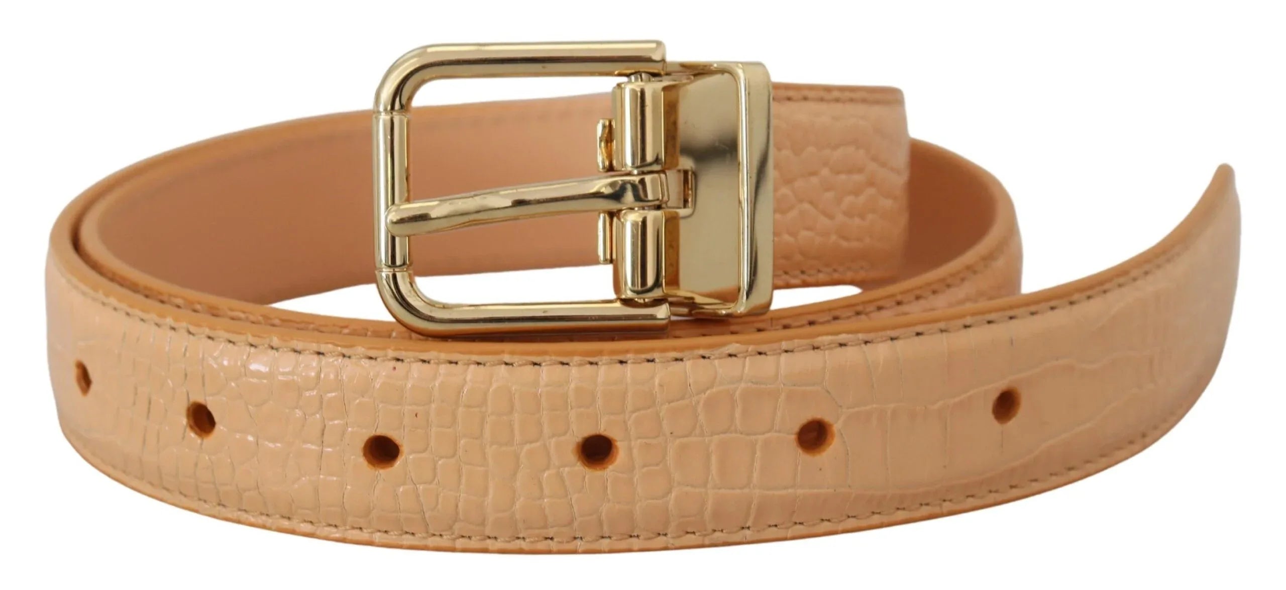 Dolce & Gabbana Beige Exotic Leather Gold Metal Buckle Belt - Zeiniez