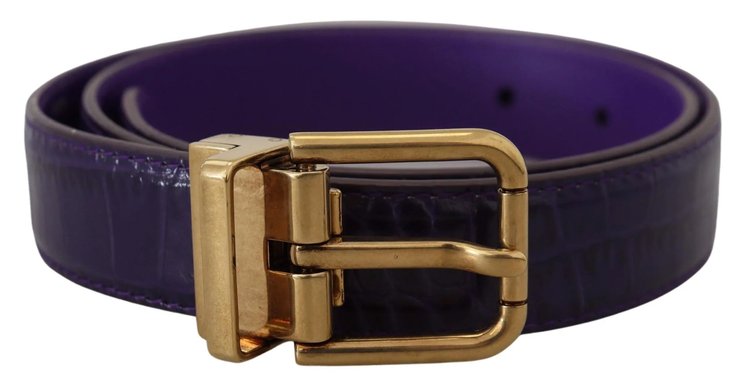 Dolce & Gabbana Purple Exotic Leather Gold Metal Buckle Belt - Zeiniez