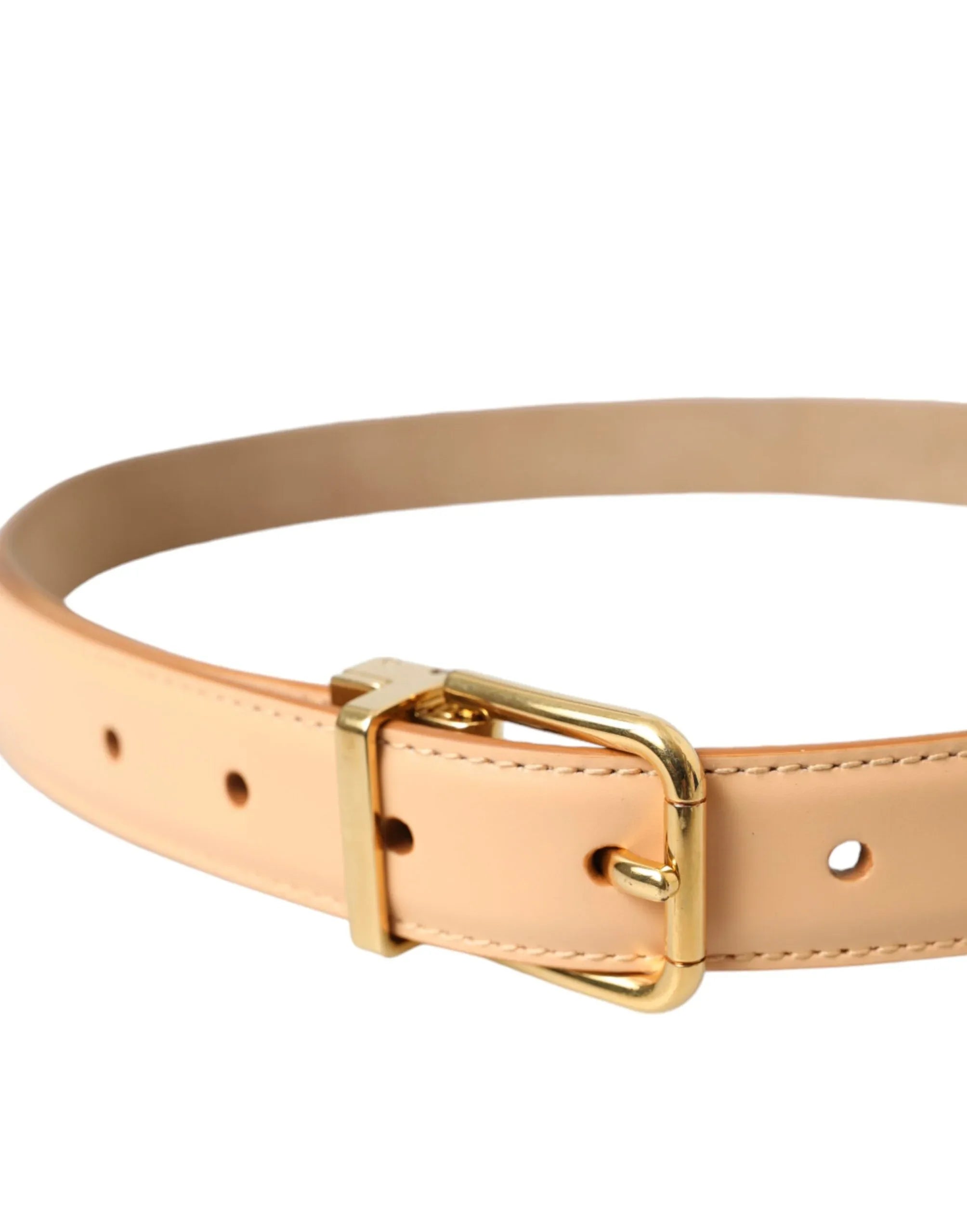 Dolce & Gabbana Beige Calfskin Leather Gold Metal Buckle Belt - Zeiniez