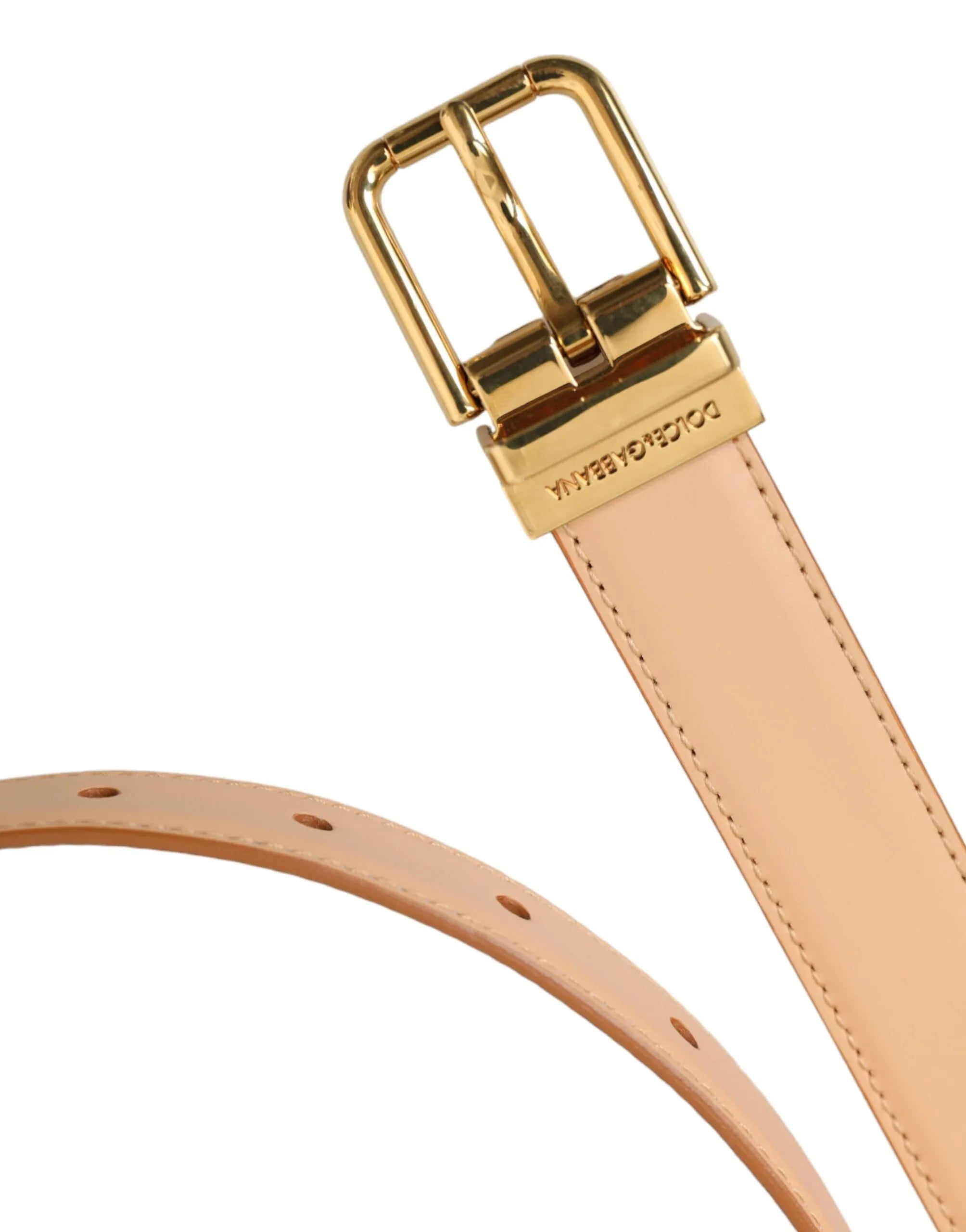 Dolce & Gabbana Beige Calfskin Leather Gold Metal Buckle Belt - Zeiniez