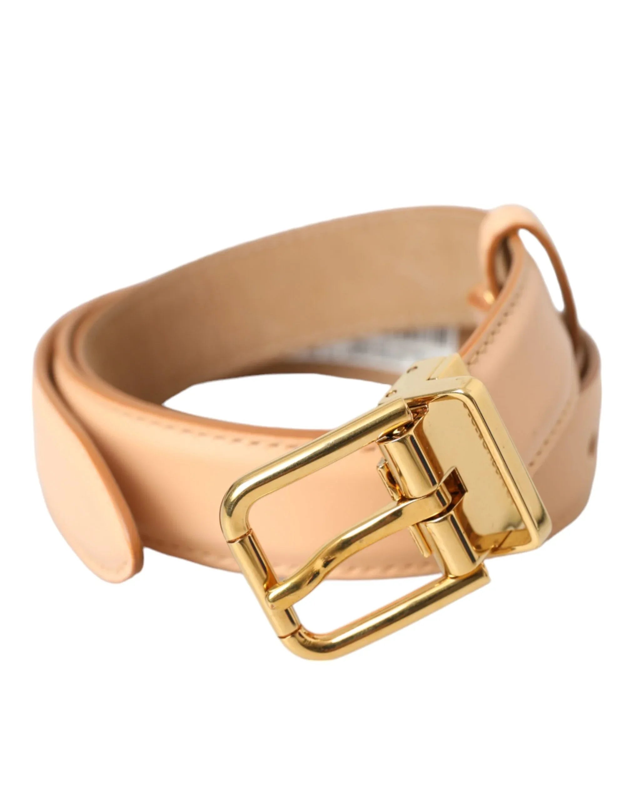 Dolce & Gabbana Beige Calfskin Leather Gold Metal Buckle Belt - Zeiniez