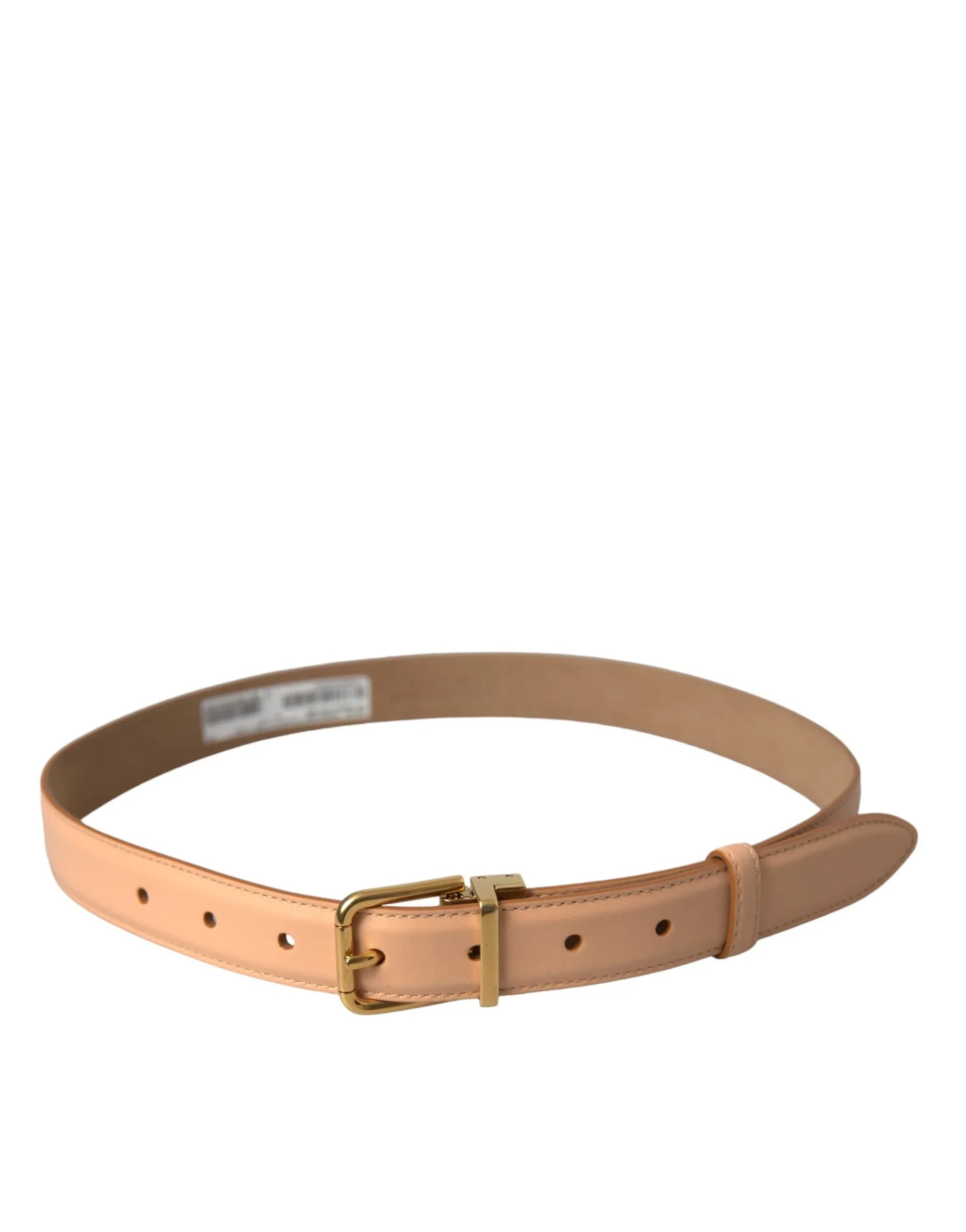 Dolce & Gabbana Beige Calfskin Leather Gold Metal Buckle Belt - Zeiniez