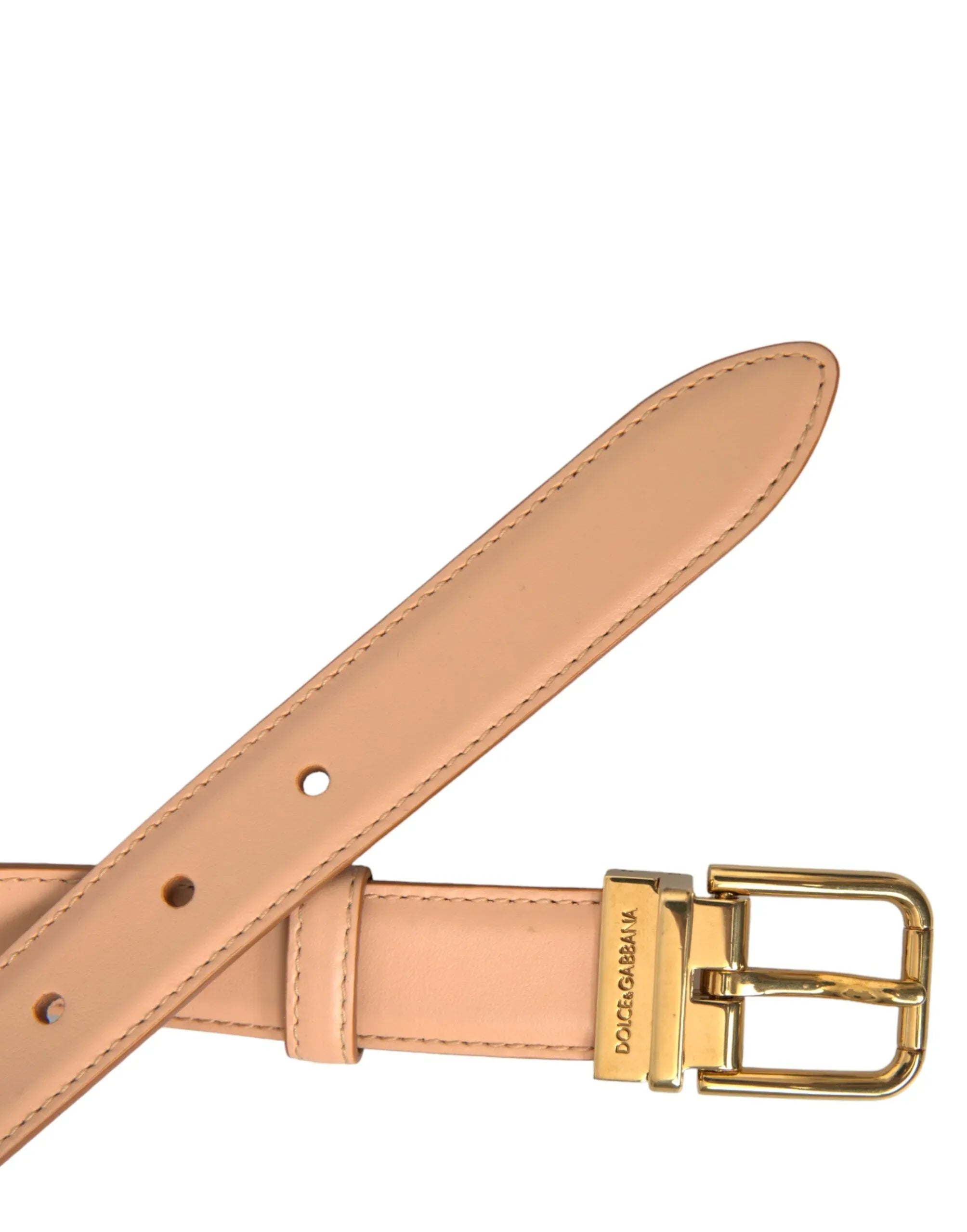 Dolce & Gabbana Beige Calfskin Leather Gold Metal Buckle Belt - Zeiniez