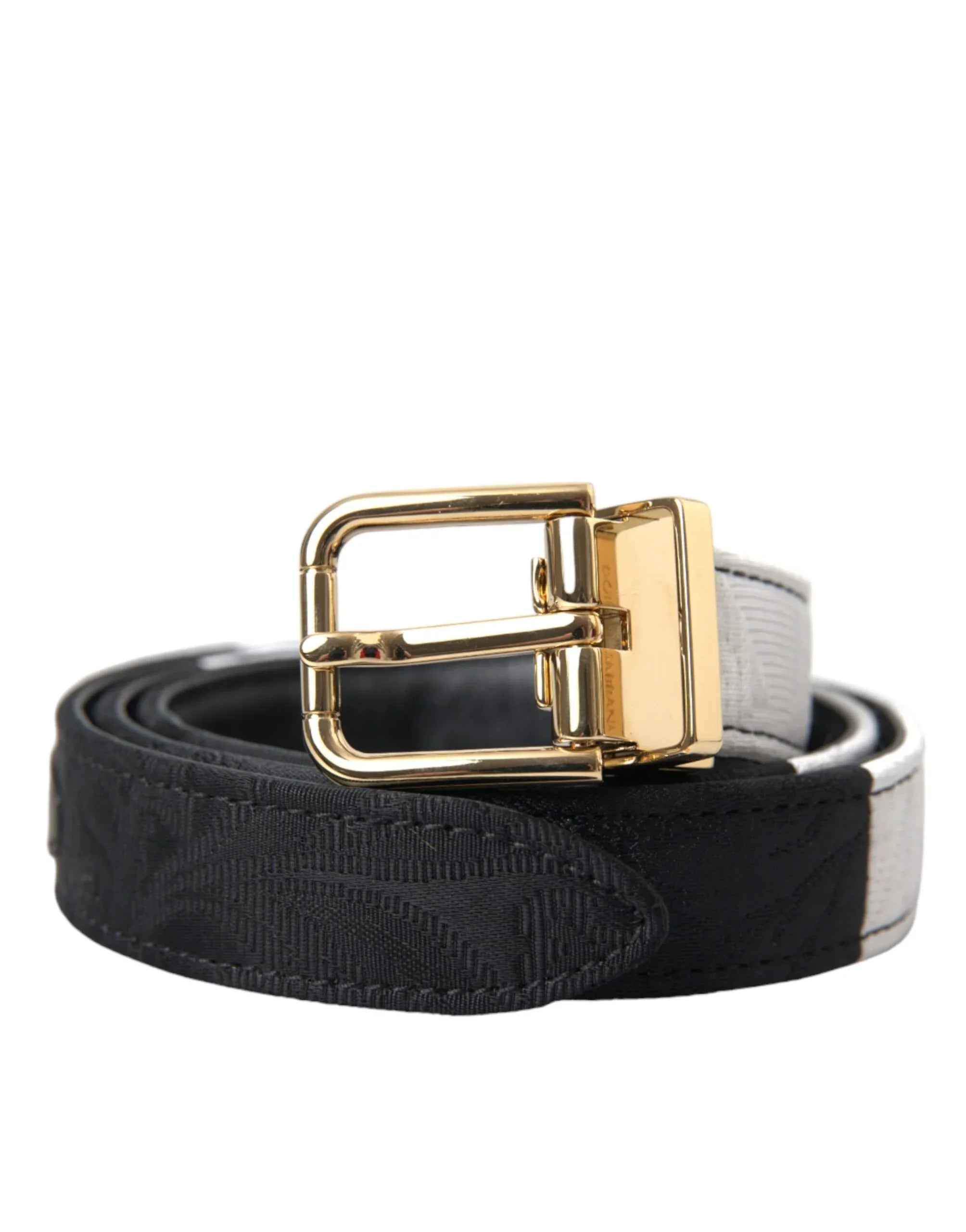 Dolce & Gabbana Black White Patchwork Gold Metal Buckle Belt - Zeiniez