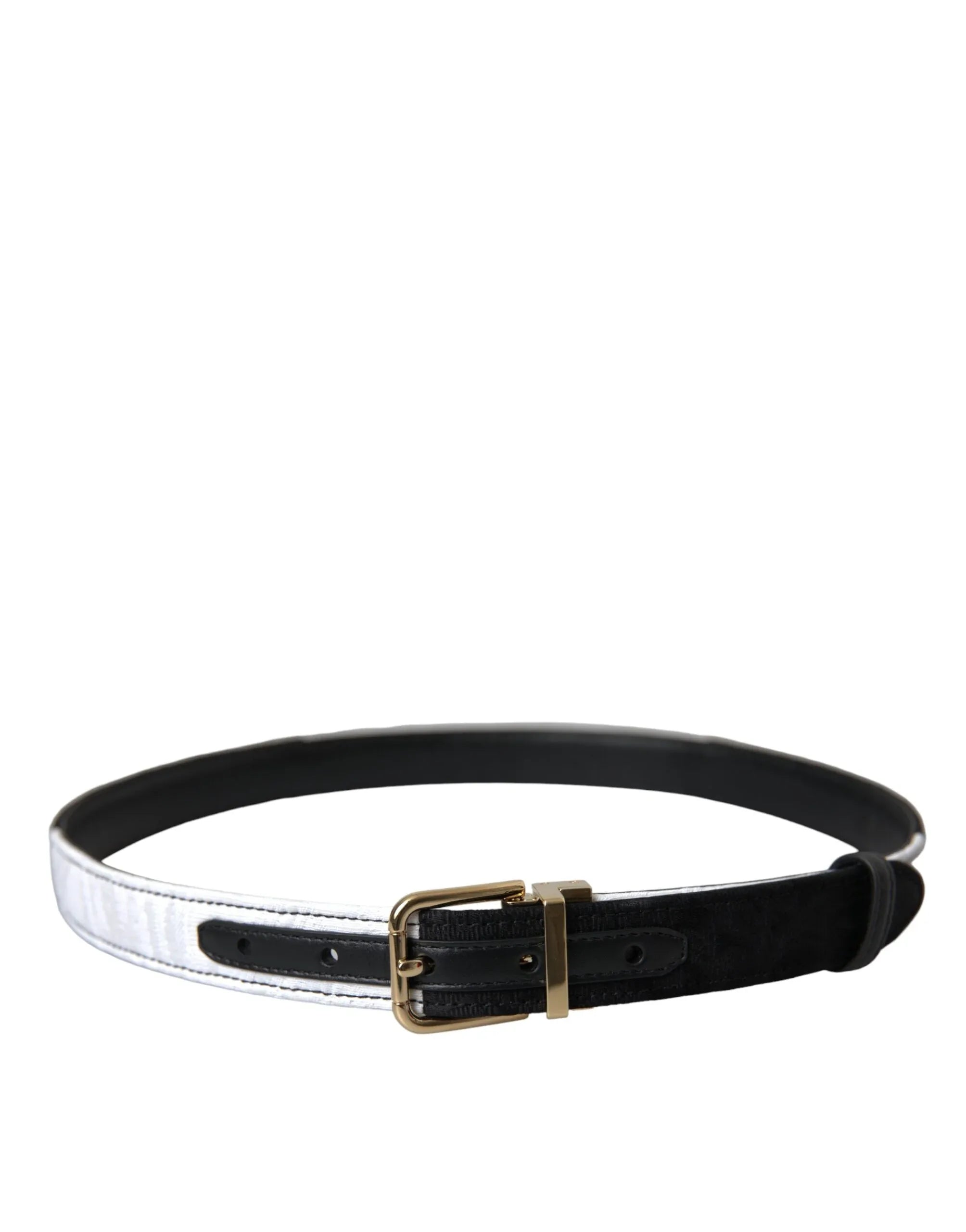 Dolce & Gabbana Black White Patchwork Gold Metal Buckle Belt - Zeiniez