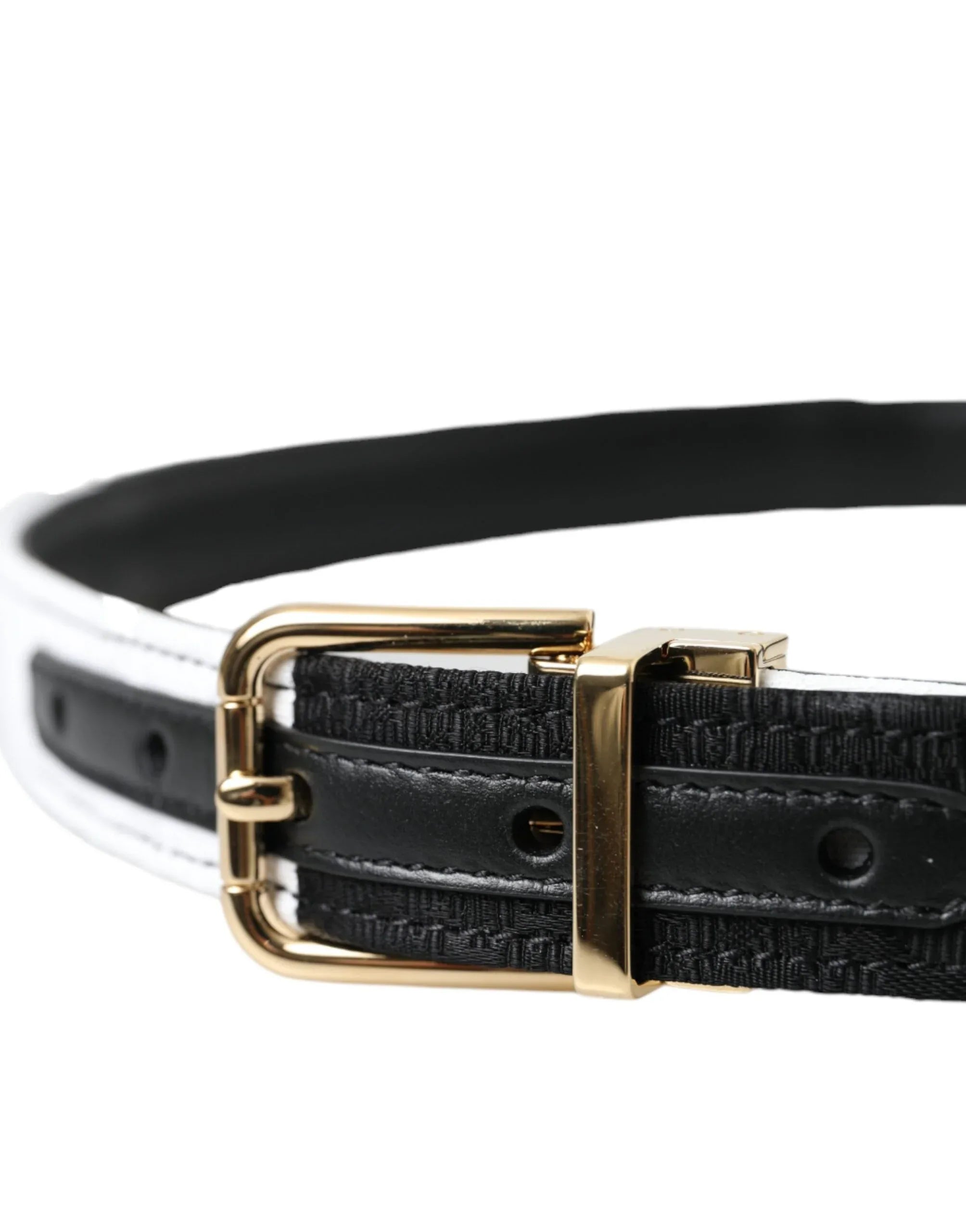 Dolce & Gabbana Black White Patchwork Gold Metal Buckle Belt - Zeiniez