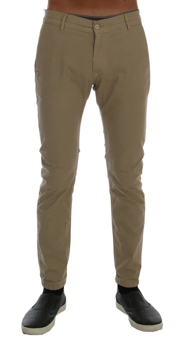 Daniele Alessandrini Beige Cotton Stretch Slim Fit Chinos - Zeiniez