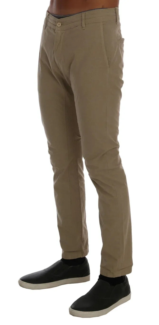 Daniele Alessandrini Beige Cotton Stretch Slim Fit Chinos - Zeiniez