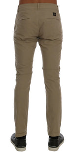 Daniele Alessandrini Beige Cotton Stretch Slim Fit Chinos - Zeiniez