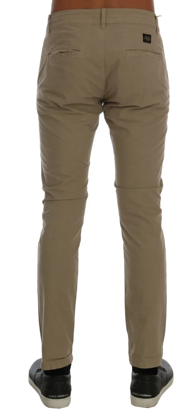 Daniele Alessandrini Beige Cotton Stretch Slim Fit Chinos - Zeiniez