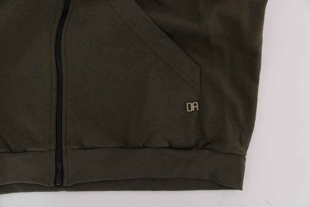 Daniele Alessandrini Green Full Zipper Hodded Cotton Sweater - Zeiniez