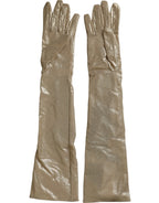 Dolce & Gabbana Beige Satin Crystal Elbow Length Gloves - Zeiniez