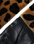 Dolce & Gabbana Brown Black Leopard Leather Elbow Length Gloves - Zeiniez