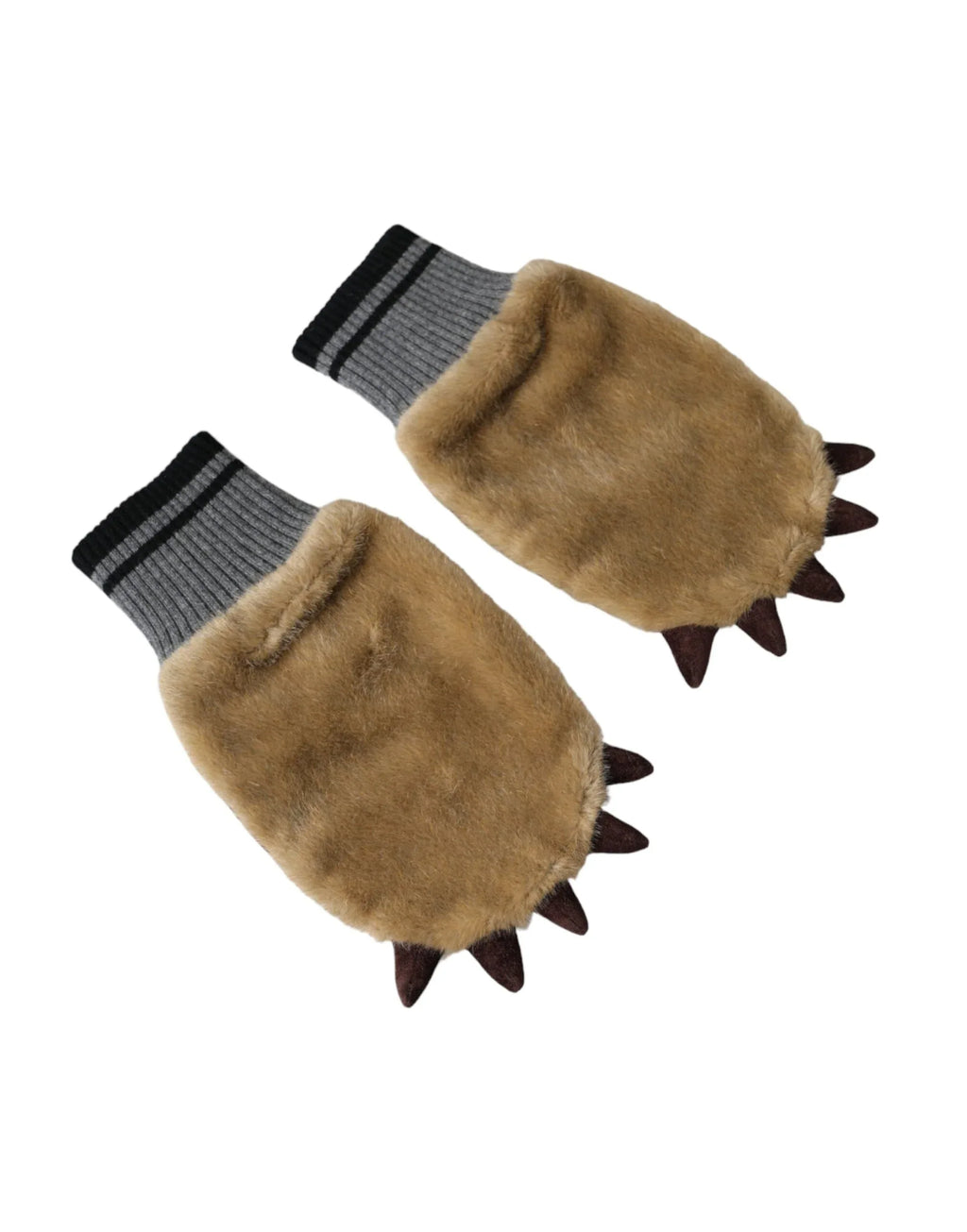 Dolce & Gabbana Beige Acrylic Knitted Fur Wrist Mitten Gloves - Zeiniez