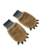Dolce & Gabbana Beige Acrylic Knitted Fur Wrist Mitten Gloves - Zeiniez