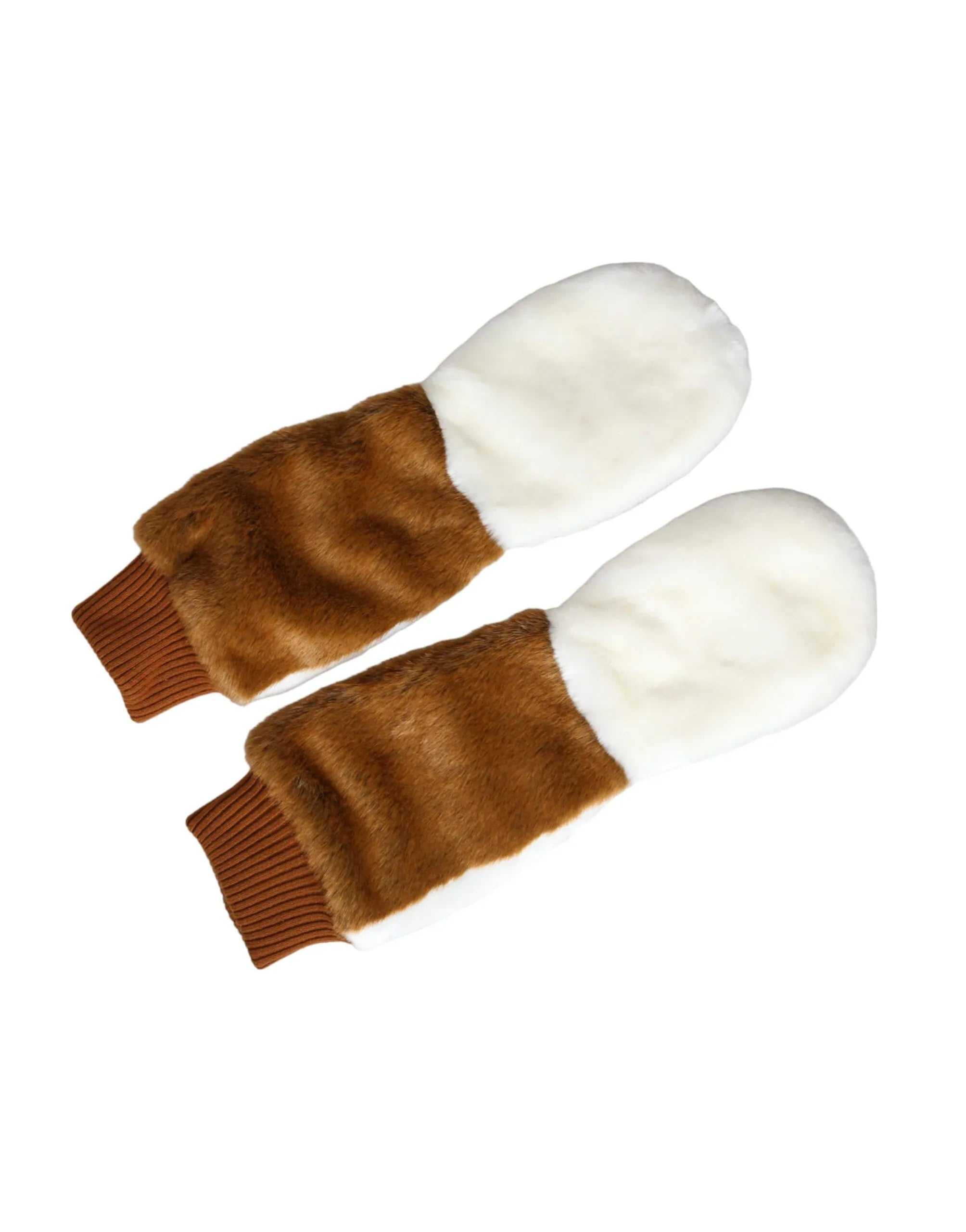 Dolce & Gabbana Brown White Acrylic Knitted Fur Mitten Gloves - Zeiniez