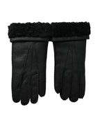 Dolce & Gabbana Black Leather Fur Short Hands Gloves - Zeiniez