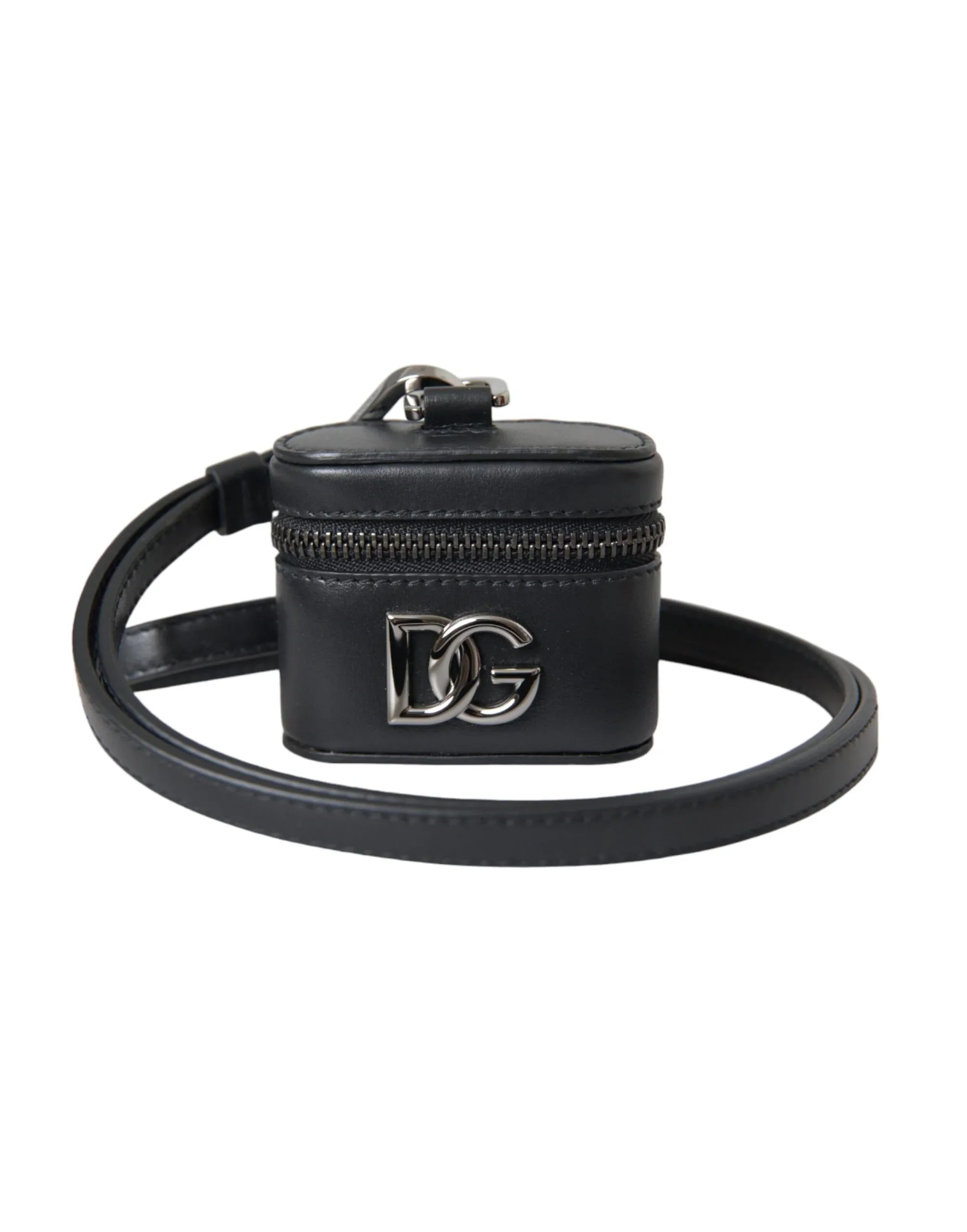 Dolce & Gabbana Black DG Logo Leather Silver Metal Airpods Case - Zeiniez