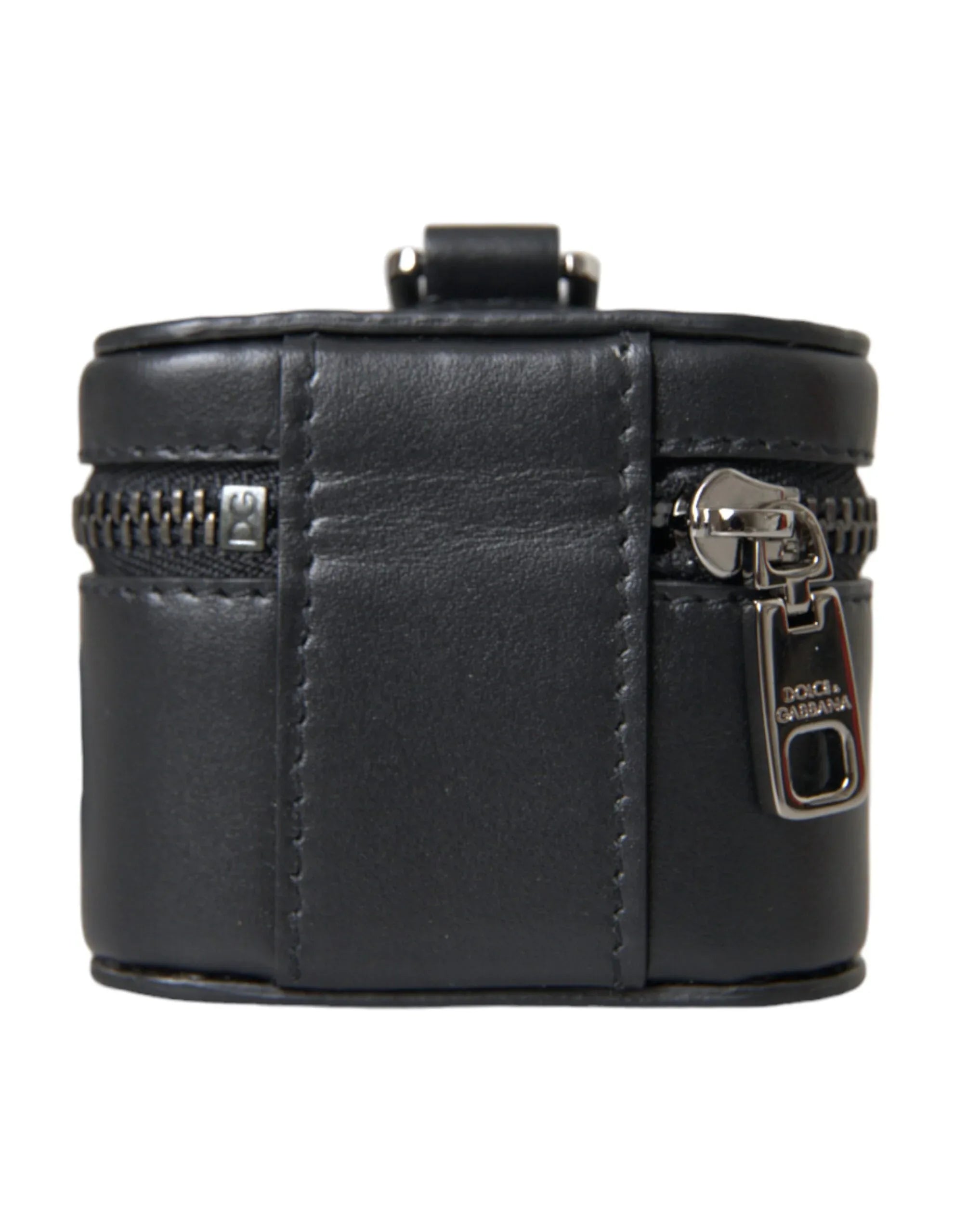 Dolce & Gabbana Black DG Logo Leather Silver Metal Airpods Case - Zeiniez