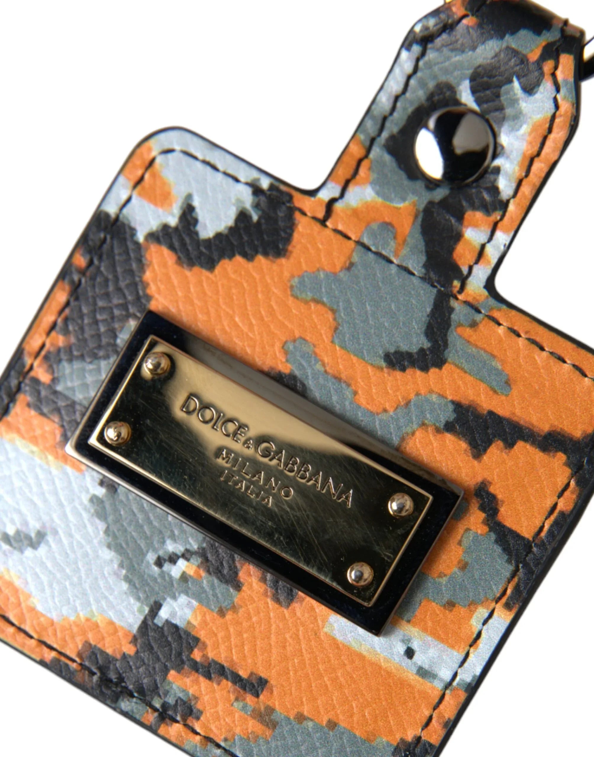 Dolce & Gabbana Multicolor Camouflage Print Leather Logo Metal Airpods Case - Zeiniez