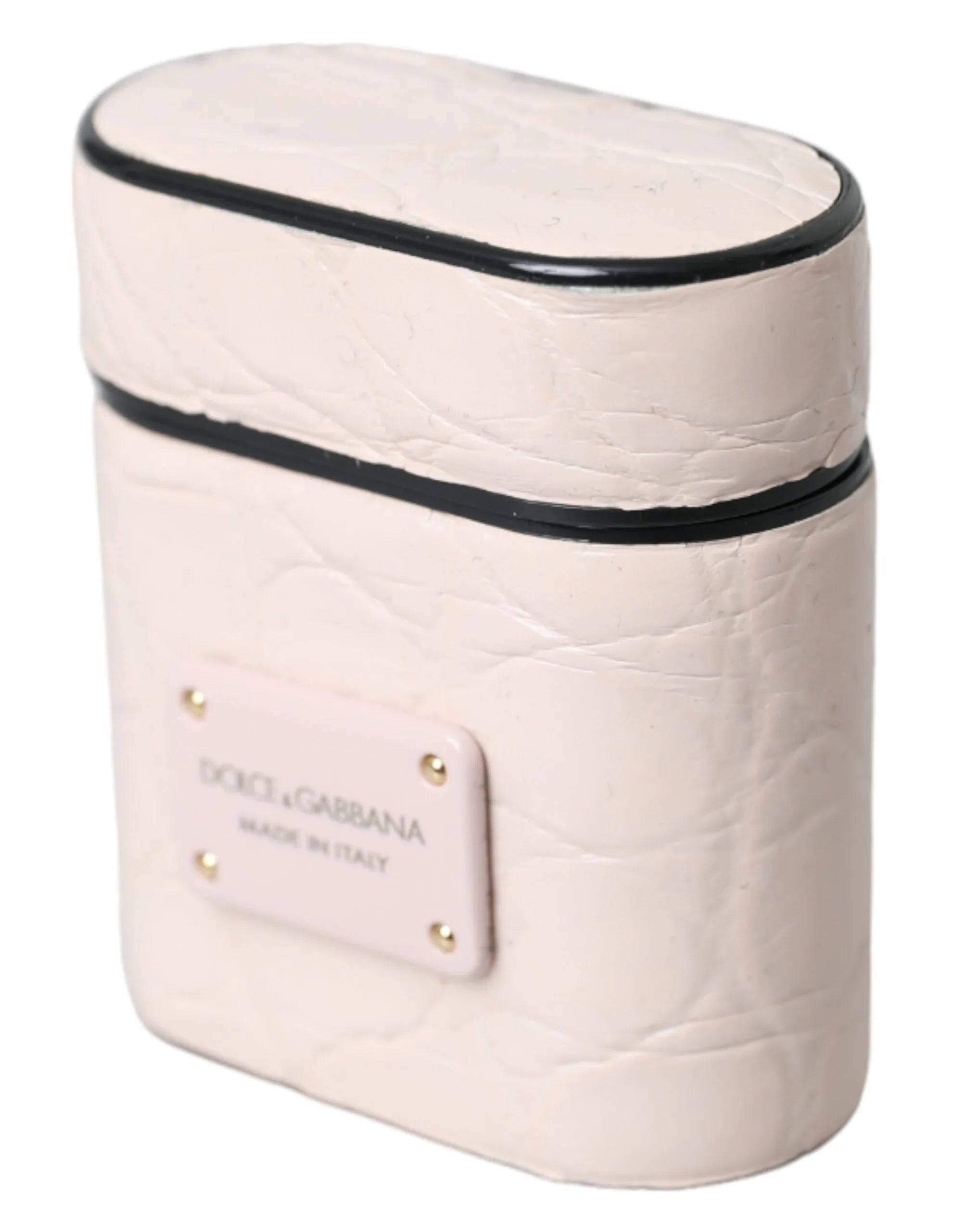 Dolce & Gabbana Light Pink Leather Metal Logo Plaque Airpods Case - Zeiniez