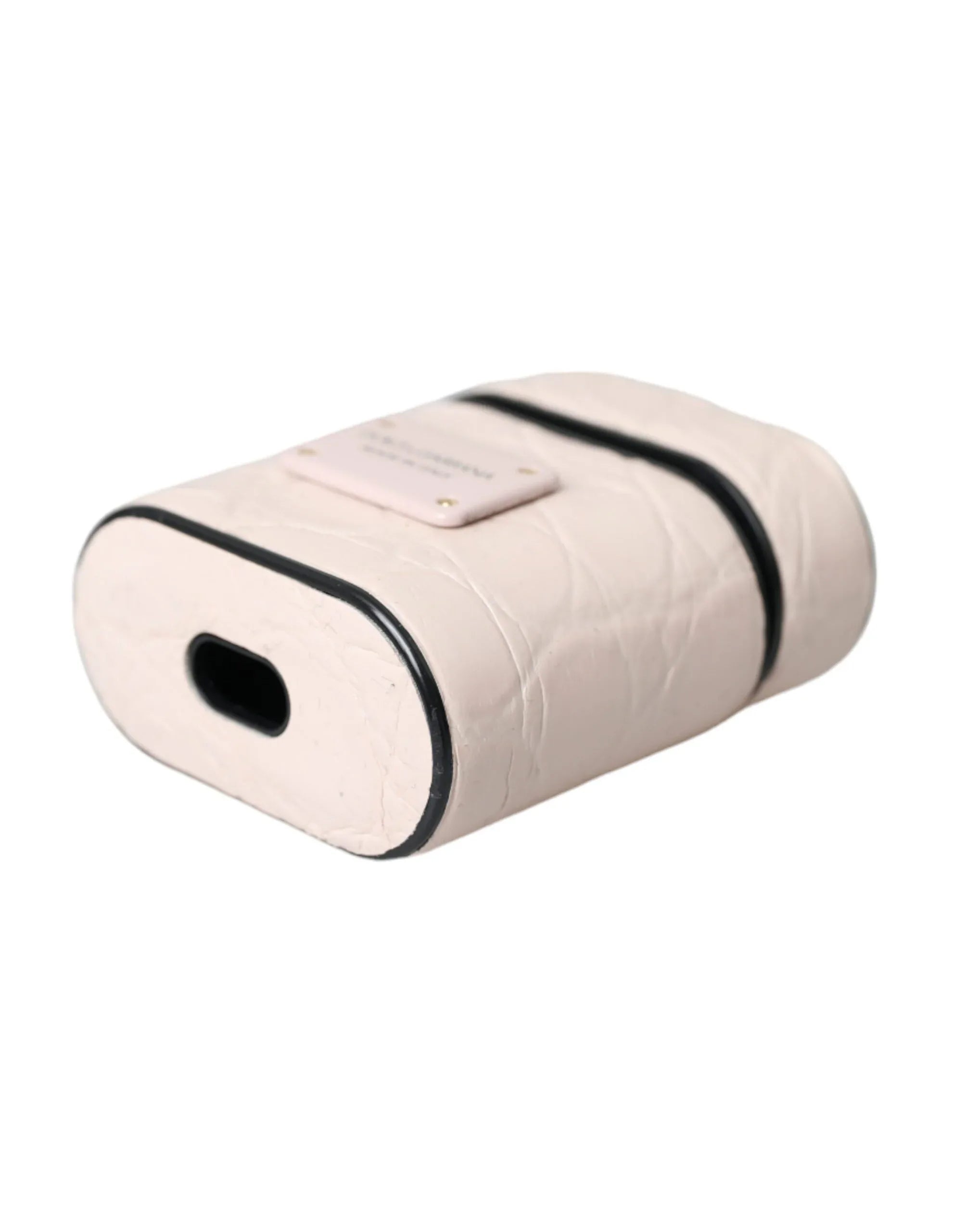 Dolce & Gabbana Light Pink Leather Metal Logo Plaque Airpods Case - Zeiniez