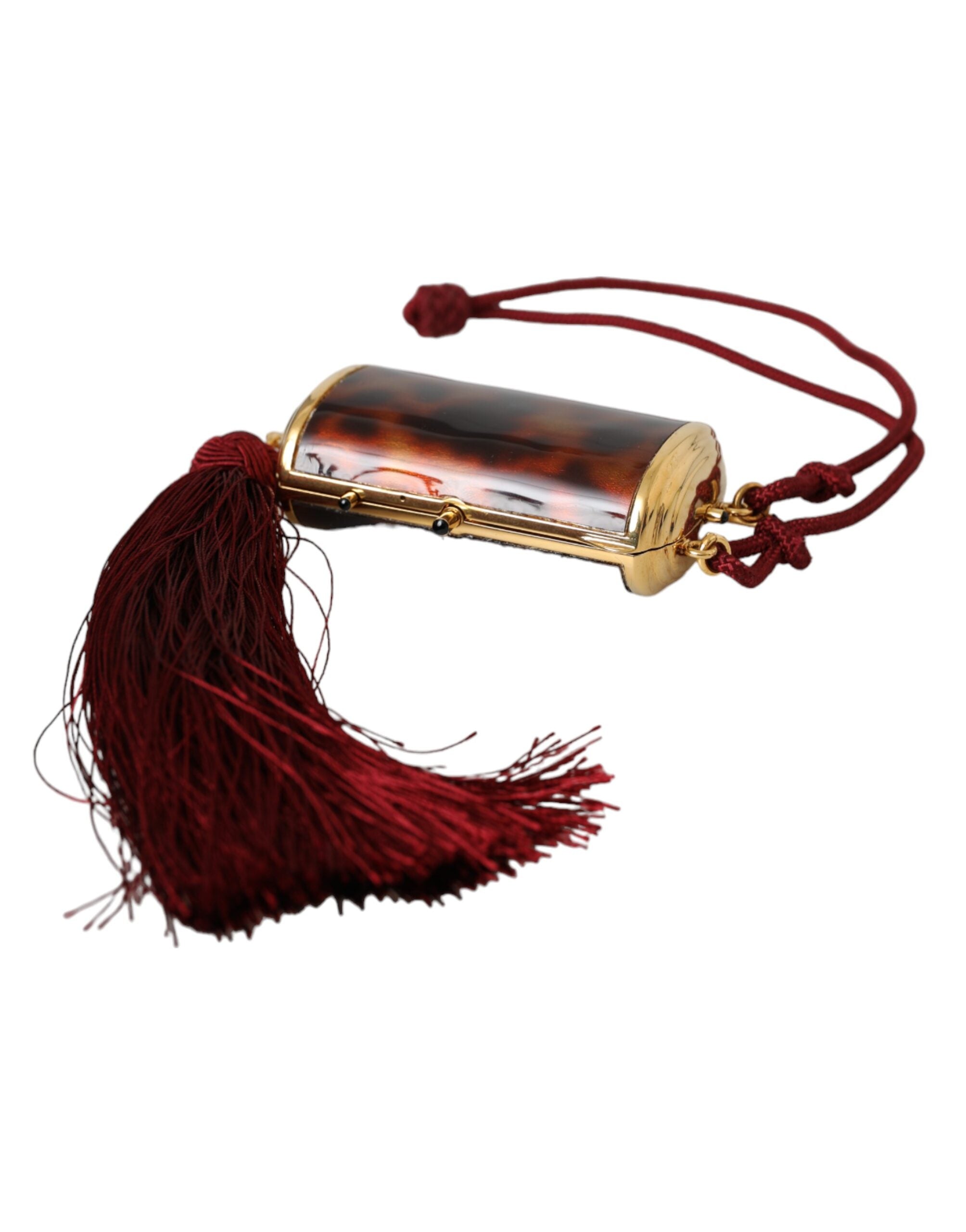 Dolce & Gabbana Brown Leopard Mini Mirror Tassel Make Up Holder Bag - Zeiniez