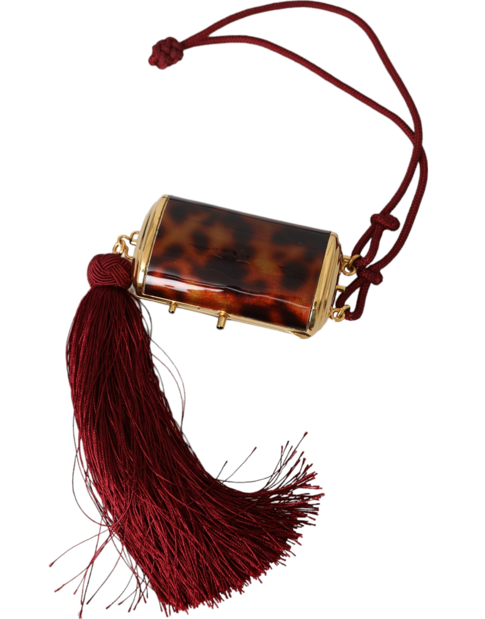 Dolce & Gabbana Brown Leopard Mini Mirror Tassel Make Up Holder Bag - Zeiniez