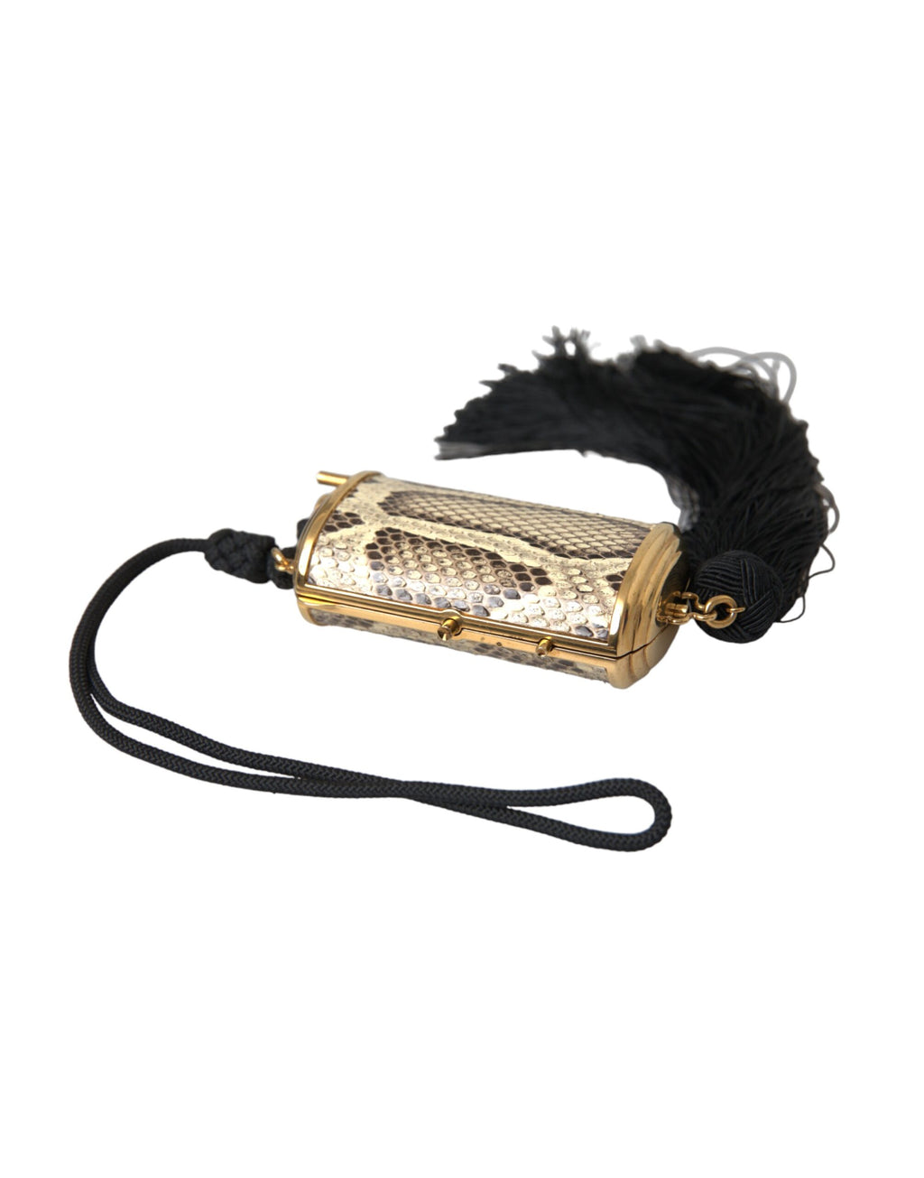 Dolce & Gabbana Beige Exotic Leather Mini Mirror Tassel Make Up Holder Bag - Zeiniez
