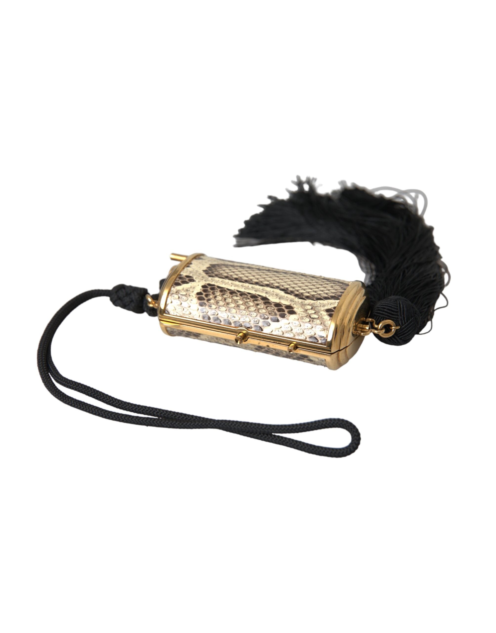 Dolce & Gabbana Beige Exotic Leather Mini Mirror Tassel Make Up Holder Bag - Zeiniez
