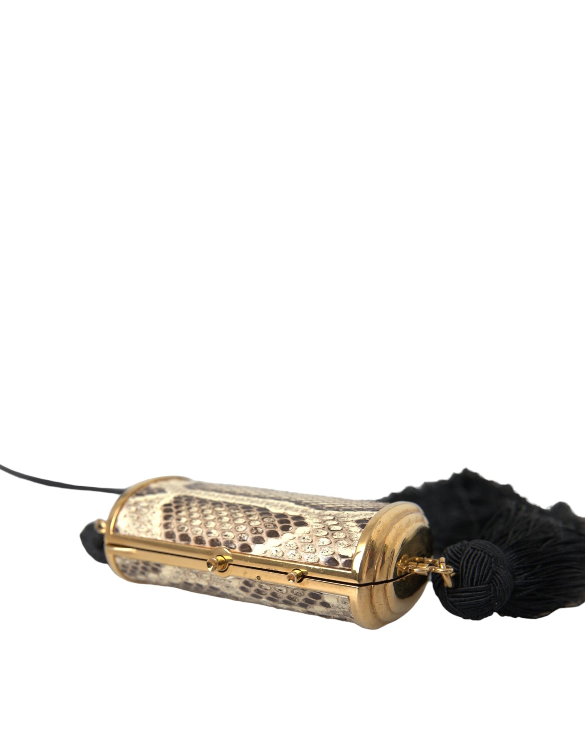 Dolce & Gabbana Beige Exotic Leather Mini Mirror Tassel Make Up Holder Bag - Zeiniez