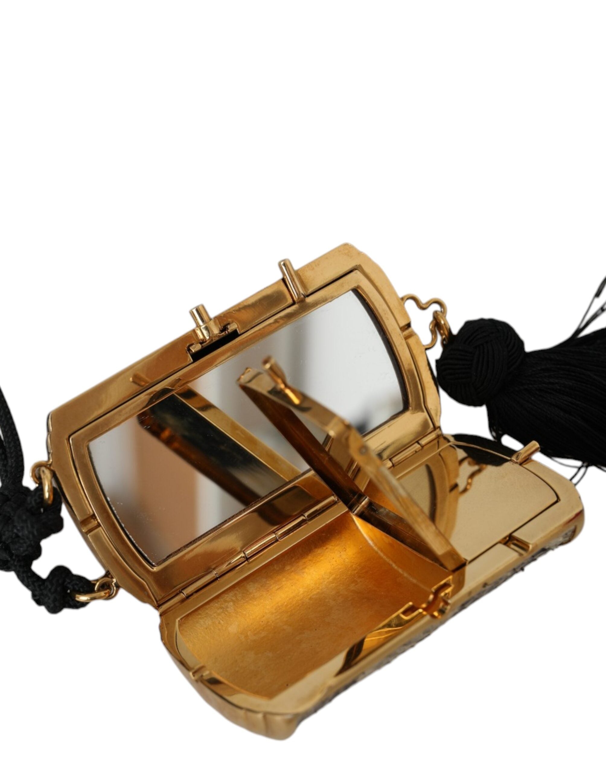 Dolce & Gabbana Beige Exotic Leather Mini Mirror Tassel Make Up Holder Bag - Zeiniez