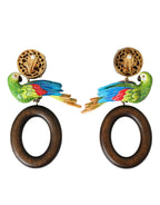 Dolce & Gabbana Multicolor Parrot Wood Brass Crystal Embellished Earrings - Zeiniez