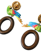 Dolce & Gabbana Multicolor Parrot Wood Brass Crystal Embellished Earrings - Zeiniez
