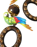Dolce & Gabbana Multicolor Parrot Wood Brass Crystal Embellished Earrings - Zeiniez