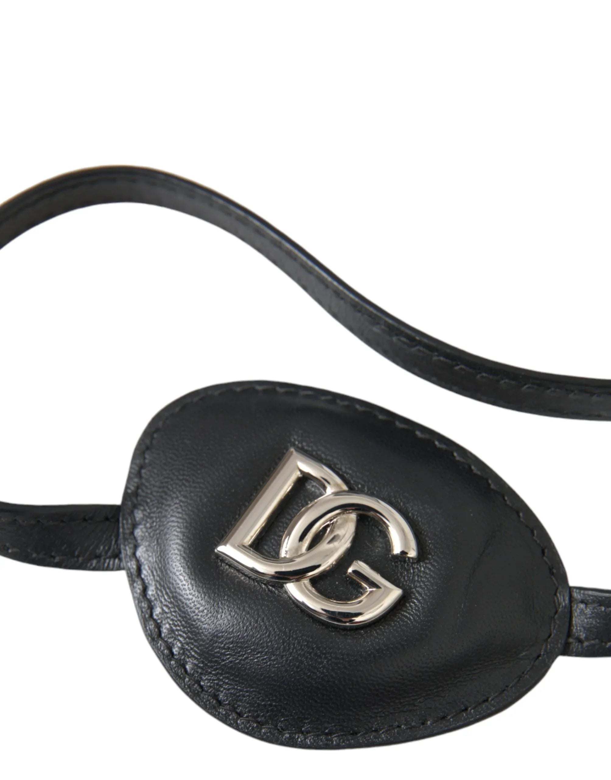Dolce & Gabbana Black Calfskin Leather Metal DG Logo Eye Patch - Zeiniez