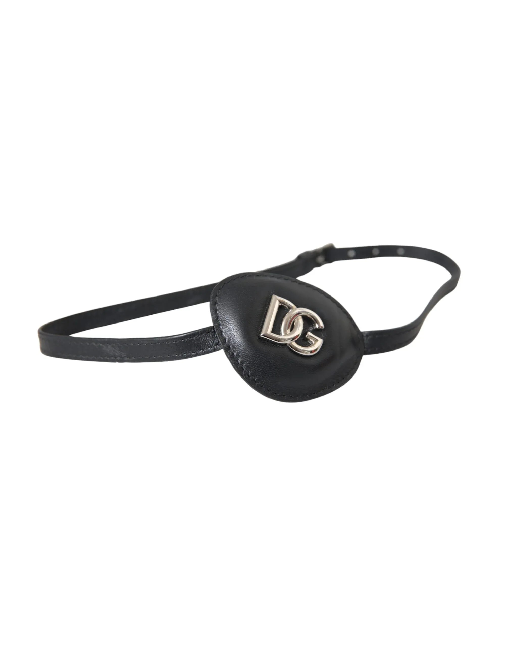 Dolce & Gabbana Black Calfskin Leather Metal DG Logo Eye Patch - Zeiniez