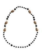 Dolce & Gabbana Gold Tone Brass Black Printed Beaded Long Chain Necklace - Zeiniez