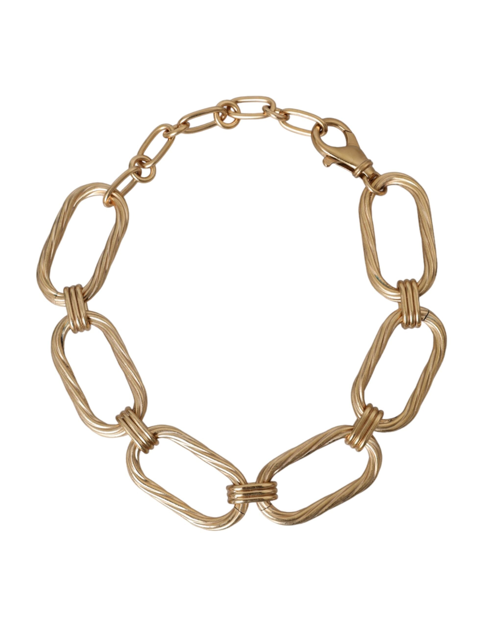 Dolce & Gabbana Gold Tone Brass Large Link Chain Jewelry Necklace - Zeiniez