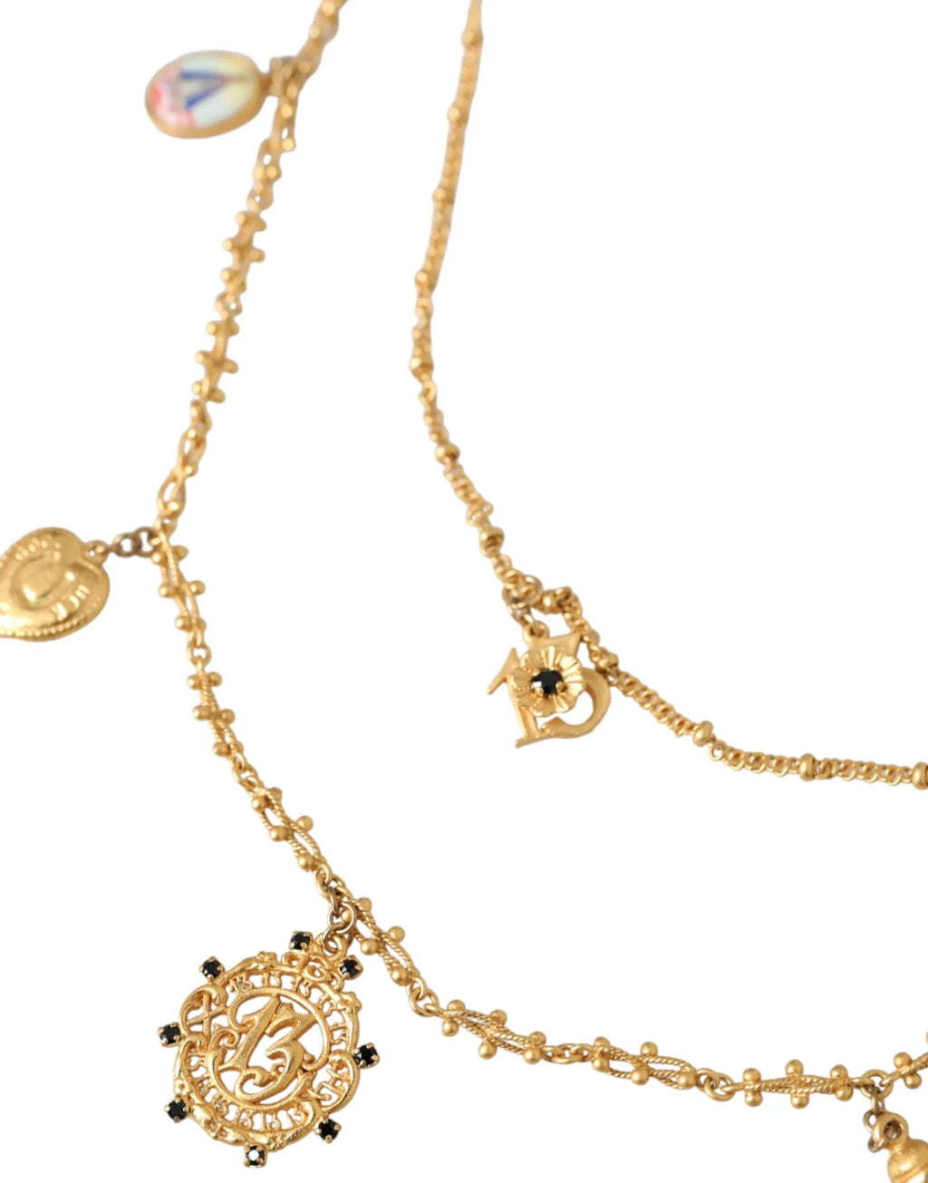Dolce & Gabbana Gold Tone Chain Brass Charm Statement Sicily Necklace - Zeiniez