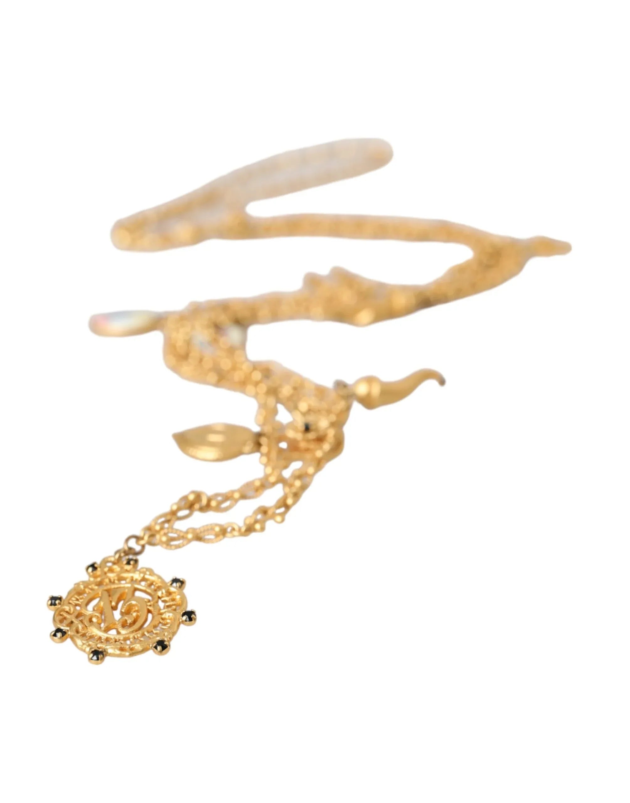 Dolce & Gabbana Gold Tone Chain Brass Charm Statement Sicily Necklace - Zeiniez